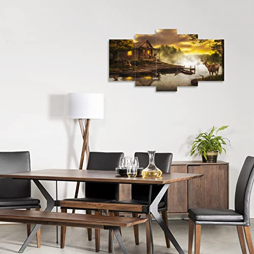 Modern Canvas Painting Art The Picture Fantastic Day Vintage House Daydream Deer Beauty Nature In Mountain Village Lake World Landscape Print Giclee Artwork For Home Office Wall Decor By Ulinked Art #TOP7