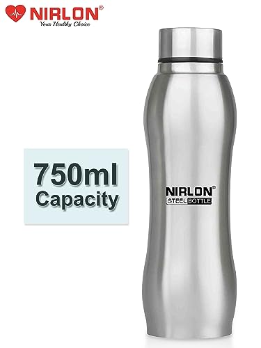 Image of NIRLON Ozone Single Wall Stainless Steel Water Bottle 750ml, Water Bottles For Fridge, School,Gym,Home,office,Boys, Girls, Kids, Leak Proof(SILVER COLOUR|SET OF 1)