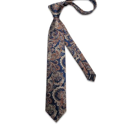 Image of DiBanGu Mens Paisley Tie Sets Silk Jacquard Woven Floral Necktie and Pocket Square Cufflinks Wedding Business Party