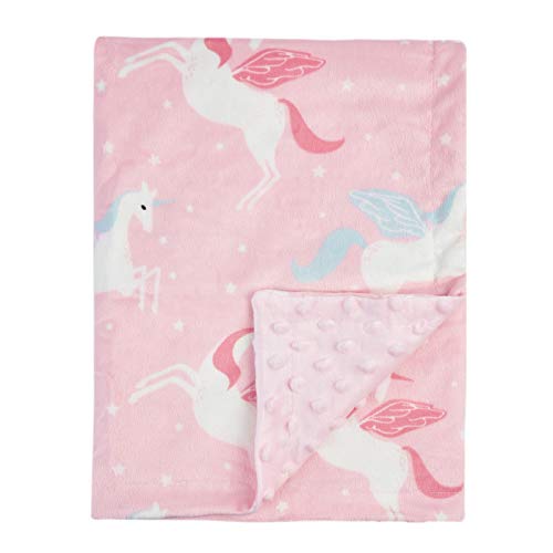 BORITAR Unicorn Baby Blanket for Girls Soft Minky with Double Layer Dotted Backing Ultra Soft and Cute Kids Blanket for Toddler Bed, 30 x 40 Inch Pink