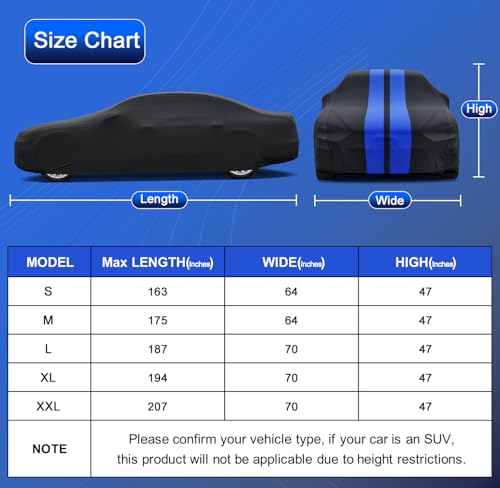 Image of Kayme Stretch Indoor Car Cover Dustproof Breathable, Elastic Full Exterior Covers at Garage, Auto Shows, Universal Fit Chevrolet Camaro, Honda Accord, Ford Mustang, Cadillac CT5 (188-194inch).