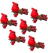 Cardinals Chrismtas Ornaments - Set of 6 Floral Clip-On Xmas Decorations Cardinal Centerpiece Acc...