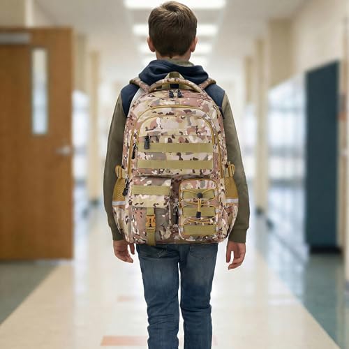 School Backpack for Boys - Camo Boys Backpack for Elementary Middle School - 18" Large Capacity Camouflag Students Bookbag with Multiple Pockets,Usb Charging Port & Key-chain - Image 3