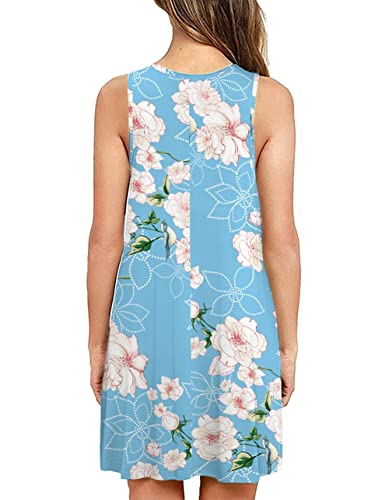 Weaczzy Floral Beach Bikini Cover Ups For Swimwear Women Casual Loose T Shirt Dresses With Pockets Floral Light Blue X-Large #TOP3