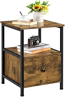 Yaheetech Bedside Tables, Sofa Side Table with 1 Drawer Storage, Nightstand Cabinet with Metal Frame, Coffee Tea Table for Living Room/Bedroom Room/Small Space, 45x45x61cm, Rustic Brown