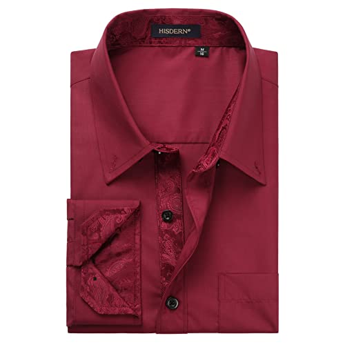 Image of HISDERN Mens Dress Shirts Long Sleeve Button Down Casual Shirts for Men Inner Contrast Formal Business Tuxedo Wedding Shirt