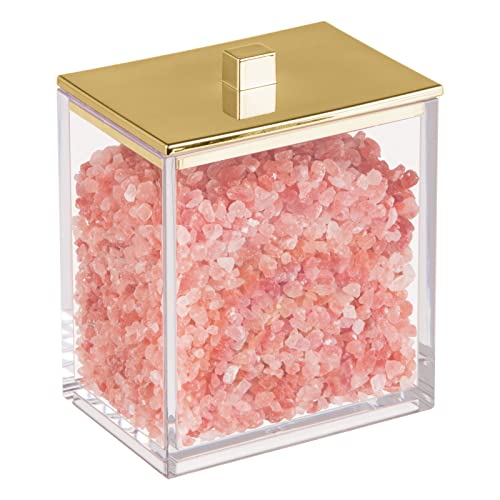 Mdesign Plastic Rectangle Apothecary Canister - Organizer For Bathroom Vanity Countertop Shelf Decor - Holds Cotton Swabs, Soap, Makeup, Bath Salts - Lumiere Collection - 3 Pack - Clear/Soft Brass #TOP7