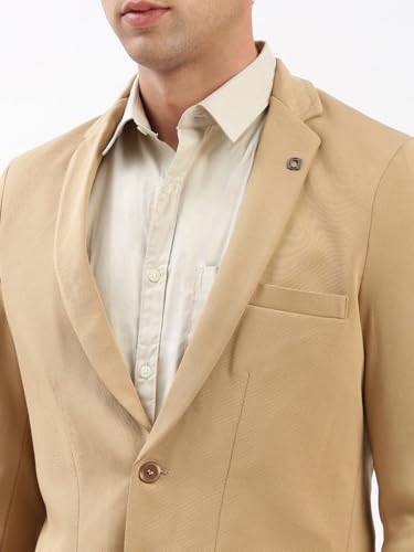 Image of SHOWOFFFF Men Solid Single Breasted Casual Blazer | Notched Lapel Full Sleeves Cotton Blazer for Mens | Slim Fit Regular Length Blazer for Men's