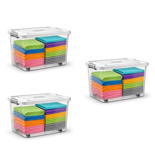 Image of KREPS Plastic Storage Bins With Latching Lids Stackable Containers, Large Storage Box For Bedroom, Basement, Classroom, Camping, Office (TRANSPARENT, X-LARGE - 18 X 12 X 9.5 INCH, PACK OF - 3)