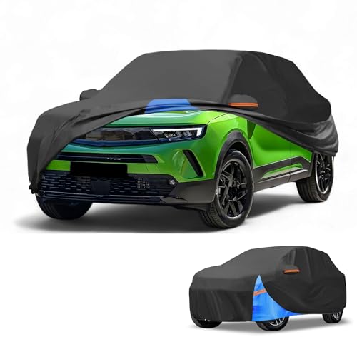 Image of All-Weather Waterproof Car Cover - UV-Resistant Outdoor Full Exterior Protection for Vauxhall Mokka 210D-PU Black Blue with Right Side Zipper