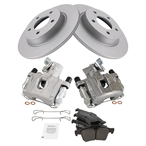 Image of TRQ Rear Brake Pad and Rotor Set Ceramic Solid Rotors Calipers