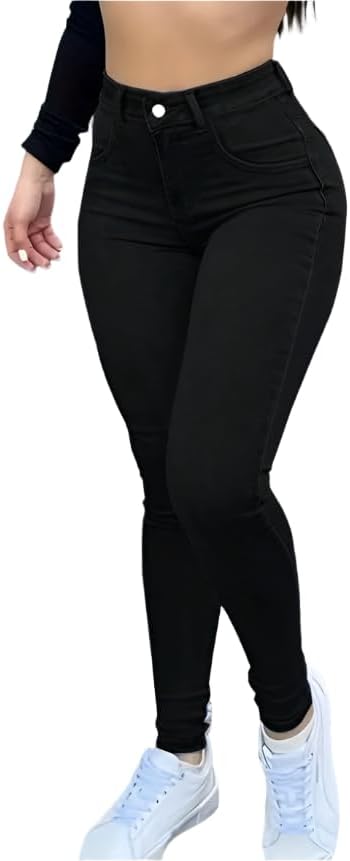 High-Waisted Stretch Denim Jeans for Women – Slim Fit, Comfortable Casual Pants, Functional Pockets in Black, Grey, Washes
