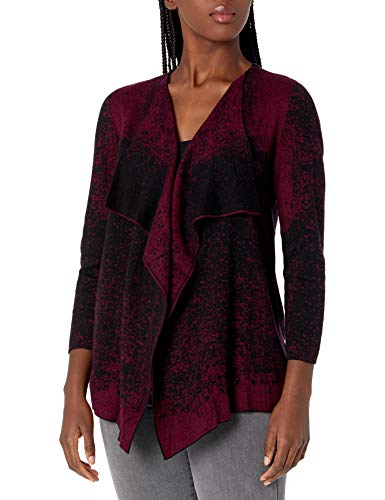 Kasper Women's 3/4 Sleeve Short Cardigan with Side Slits, Black/Sangria, XS