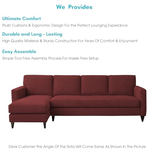 Image of Carlos LHS 4 Seater L Shape Sofa Set for Living Room & Home Office Furniture, Modern Durable Sectional Corner Sofa Couch, Premium Fabric Comfortable Seating with Strong Frame (Maroon)