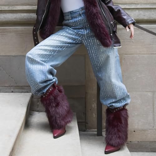 Faux Fur Cowboy Boots for Women Furry Western Cowgirl Mid Calf Boots Pointed Toe Chunky Heel Winter Warm Booties3