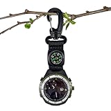 コンパス ウォッチ - 防水コンパス、カラビナ付きスポーツ懐中時計 |アウトドア、キャンプ、ハイキング、バックパッキング、スポーツ、登山、アドベンチャーに。