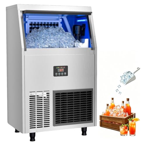 Coolake Commercial Ice Maker Machine, 200 lbs/24H Under Counter Cube Ice Maker with 45 lbs Storage, Stainless Steel Self Contained Freestanding Ice Machine for Home Bar Cafe Garage