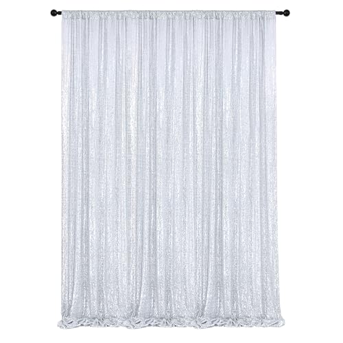 Leegleri Silver Sequin Backdrop Curtain, 2 Panels 2Ftx10Ft Wrinkle Free Photo Backdrop Drapes For Wedding Birthday Party Stage Background Drapes cover