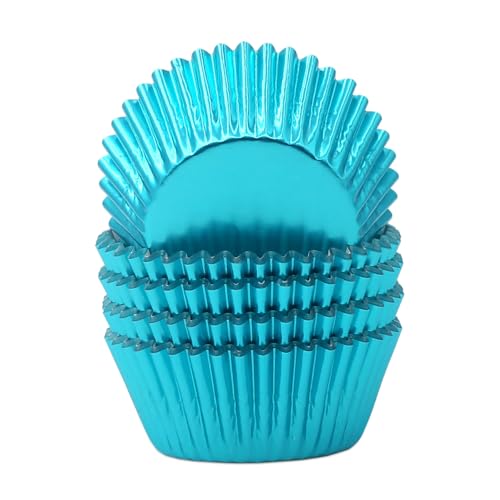 Image of Standard Aqua Blue Foil Cupcake Liners Muffin Baking Cups for Party and More, 100-Count
