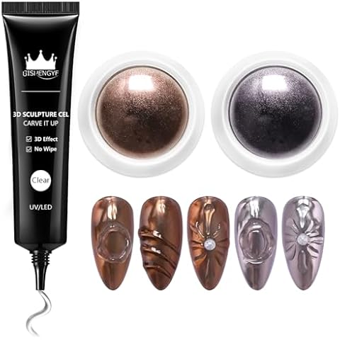 BISHENGYF 3D Gel Nail Art Set with Chrome Powders Cover