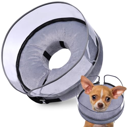 Image of BARKLESS Dog Cone, Inflatable Dog Cone After Surgery, Soft Surgery Collar with Enhanced Anti-Licking Guard Shield for Pets, Patented Protective Donut Collar (Grey, S (Neck: 5 inch-8 inch))