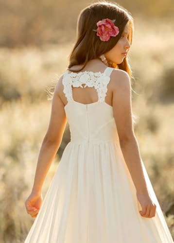 SIPUHK Boho Flower Girl Dresses for Wedding Lace Princess Pageant Dress with Train Chiffon Frist Communion Dresses for Teens3