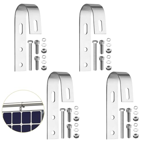 Anbte 4 Stück Balkonkraftwerk Haken 304 Edelstahl, Solarpanel Halterung Balkonhalterung inkl. Montagezubehör, Universelle PV Modul Befestigung für Balkongelände Flachdach Wohnmobile (Silber)
