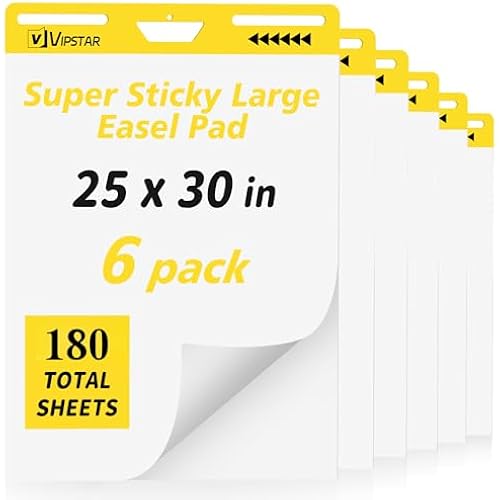 VIPSTAR Sticky Easel Pad, 25 x 30 in, Flip Chart Paper for Teachers, 6 Pads