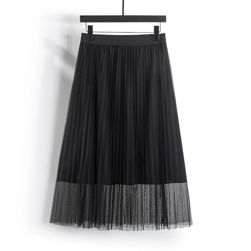 Summer Flairy Solid Elastic Waist Tulle All Match Girl Midi Gauze Skirt3