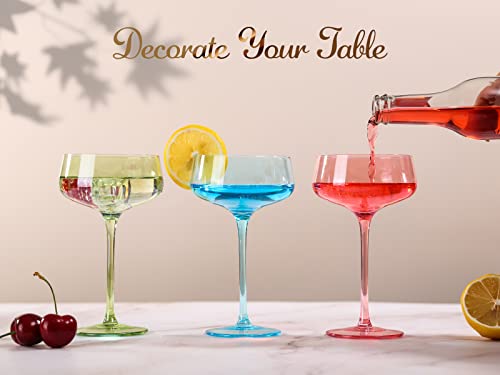 Colored Martini Glasses Set Of 6 - Round Martini Coupe Glass,Large Cocktail Glasses For Cosmo,Espresso Martini,Mixed Drinks,Champagne Coupe Glasses For Wedding,Birthday,Housewarming,Party 12.8Oz #TOP1