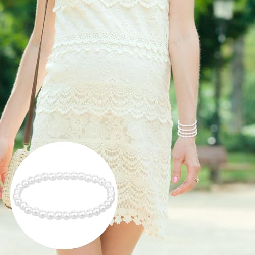 10 Pcs Pearl Bracelets, 0.2'' White Faux Pearl Bracelets for Women Beaded Stretch Strand Elastic Stackable Pearls Bracelet Set for Bridal Party Gift Wedding Bridesmaid Daily Wear3