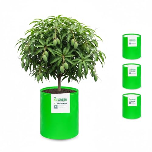 Image of HDPE Grow Bags for Plants 24X36 Inch (Pack of 4) | 260 GSM Heavy Duty UV-Protected Round Green Colour Plant Bags for Terrace and Vegetable Gardening | Strong & Reusable|
