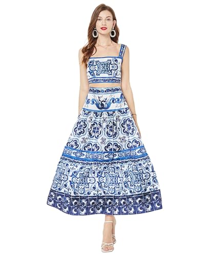 Women's Summer Floral Two Piece Printed Camisole Vest Printed Long