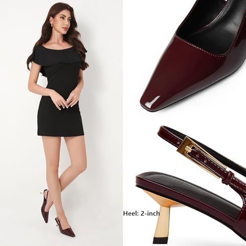 iiimmu Kitten Heels for Women 2 inch Low Heel Pointed Closed Toe Slingback Pumps Dress Shoes, Faux Leather2