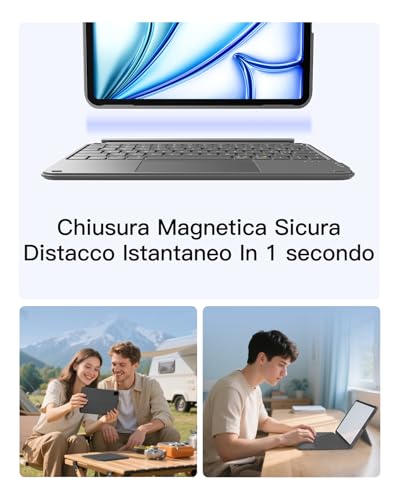 Inateck Custodia Tastiera per iPad 11a/10a Gen, iPad 10a (10,9")/11a Gen (2025 A16), Air 11" M4/M3/M2, Air 6/5/4a, Pro 11 4a-1a, Tastiera Ultralight Rimovibile con Touchpad, Grigio AceTouch - Immagine 3
