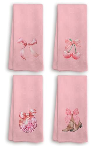 Bnwepo Preppy Kitchen Towels, Set of 4 Cowgirl Boot Bow