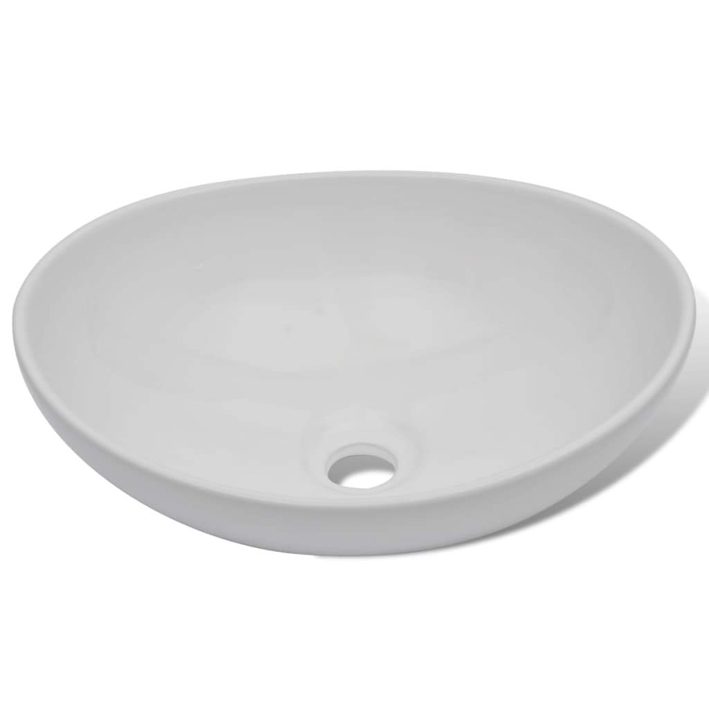 vidaXL Lavabo de Forma Ovalado Moderno y Lujoso de Cerámica Blanco Lavamanos