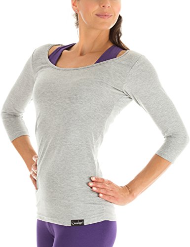 Winshape Women's Fitness Yoga Pilates 3/4-Sleeved Shirt WS4, Womens, Fitness Yoga Pilates Arm Shirt, grey melange