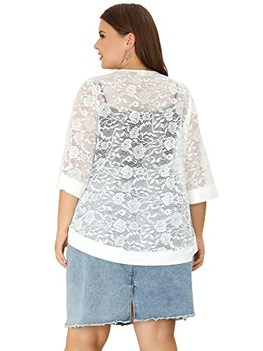 Image of Agnes Orinda Plus Size Cardigans for Women 3 /4 Sleeve Open Front Lightweight Sheer Shrug Lace Bolero Cover Up
