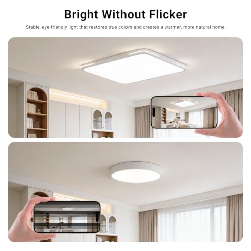 USOR LED Ceiling Light, 48W Ultra Thin Rectangular Flush Mount Panel, 3CCT Selectable, Dimmable with Remote, Modern Low Profile Light for Bedroom, Kitchen, Living Room, Dining Room, Hallway by USOR - Used condition - Image 5