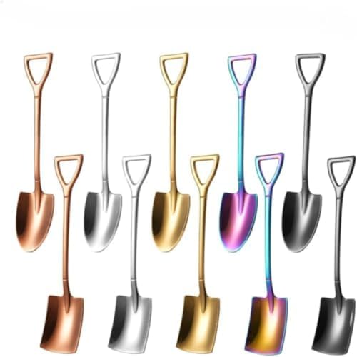 HeyDear シャベルスプーン ステンレス製 スコップ型 デザートスプーン ティー・コーヒースプーン アイスクリーム用 10本セット おしゃれ カフェ 飲食店 業務用 家庭用 パーティー