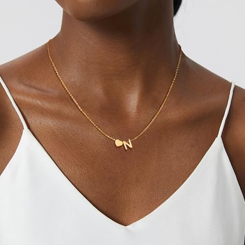 LOLIAS for Mom - Gold Initial Necklace Women Heart Name Necklace Stainless Steel Gold Necklaces for Women with Tiny Heart Letter Pendant Women Girls Gifts Jewellery - Image 2