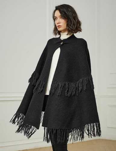BEAUTELICATE Women's Poncho Cape Vintage Knitted Tassel Warm Winter Autumn Coat Sweater Cape Cardigan Sweater2