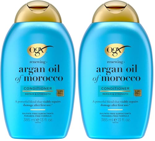 Ogx Renewing + Repairing and Shine Argan Oil of Morocco Conditioner For Dry and Damaged Hair 385mL|Hydrating and Moisturising for Soft and Strong Hair|Protects from Harmful Styling and UV Damage