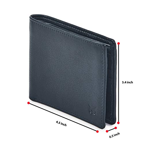 Image of Real Leather Mens Bifold Wallet RFID Blocking Slim Minimalist Front Pocket - Thin & Stylish with ID Window in Gift Box, Midnight Navy Nappa, 4x3.25x0.75, Minimalist