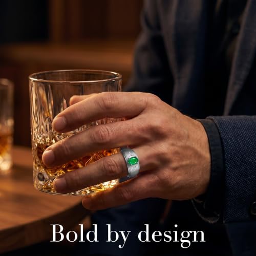Image of Rylos Men's Rings Classic Design 8X6MM Oval Gemstone & Sparkling Diamond Ring - Color Stone Birthstone Rings for Men, Sterling Silver Rings in Sizes 8-13. Elevate Your Style with Timeless Elegance!