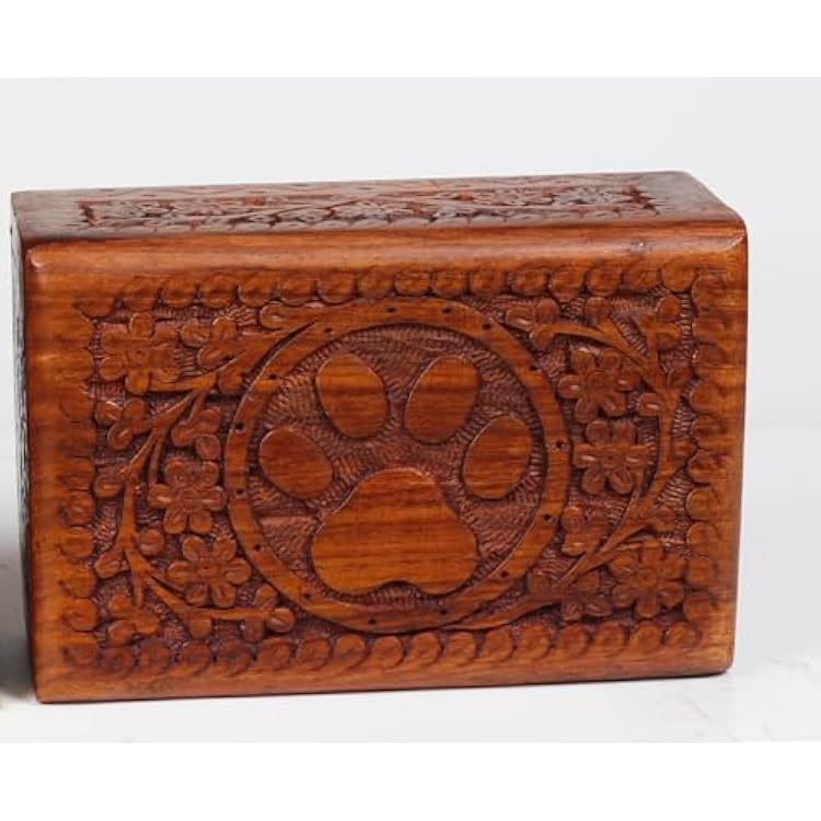 Wooden Pet Memorial Keepsake Cremation Urns for Ashes Pet Urn Wood Keepsake Box Urns for Cat Dogs Ashes | Cat Memorials (Paw)