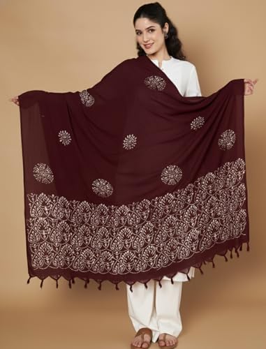 Image of Women's Cotton Rayon Bandhani Print Dupatta with Tassels 2.25 Meters | Women's cotton printed dupatta with tassels.