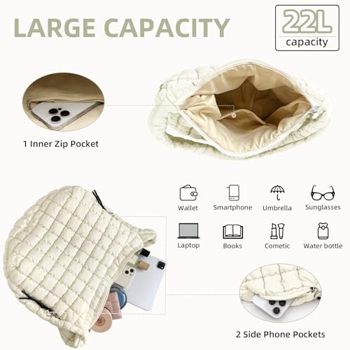 Image of Puffer Tote Bag for Women Handbag Nurse Bag with Cup Holder & Laptop Compartment & Trolley Sleeve for Work Travel