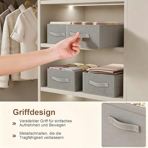 Brizuf 2er Set Aufbewahrungsbox aus Stoff, Faltbarer Schrank Organizer mit Griffen, Stabiles Ordnungssystem für Kleidung & Hosen, Stoffboxen Set für Regal, 33 x 20 x 18 cm